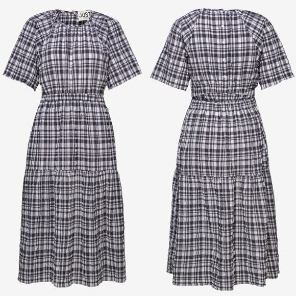 Free People Just Female Hamilton Midi Dress Large Gingham Lightweight Cottage - Picture 5 of 15
